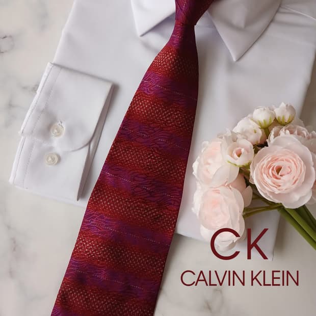 캘빈클라인 실크 레드&퍼플 패턴 넥타이 9.9cm A+등급 A19134
