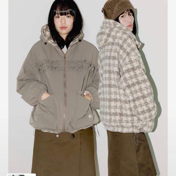 오피쉬 후드자켓 카키 베이지 REVERSIBLE FRILL HOODED
