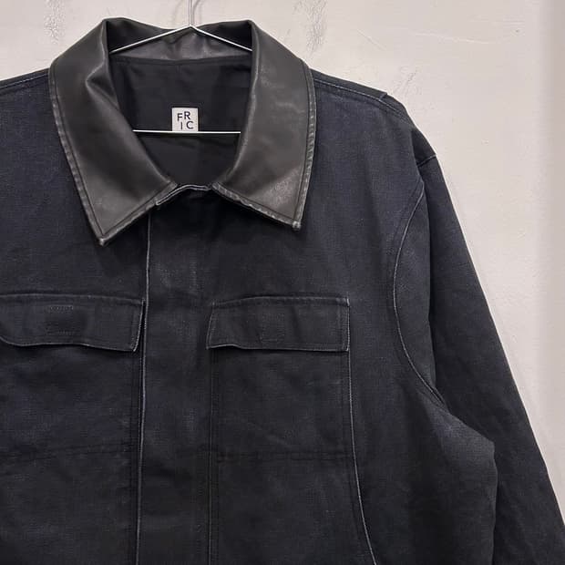 FRIC 레더카라 셀비지 데님 오버핏 워크자켓