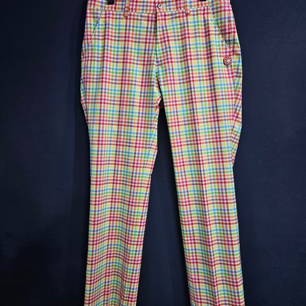 먼싱웨어 스트라이프 체크 남성 슬림핏 허리 32 골프바지 