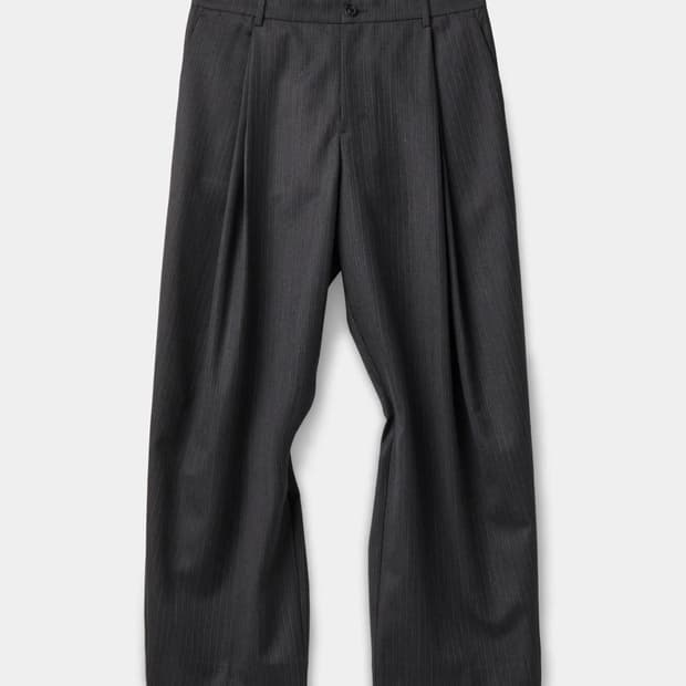 S M L 쿠어 스트라이프 울 블렌드 플리츠드 트라우저 차콜 판매