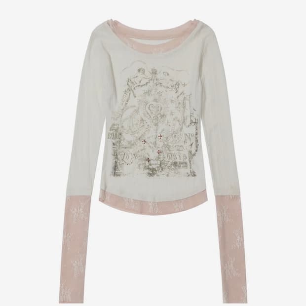 스컬프터 Triple Lace Layered Tee Ivory