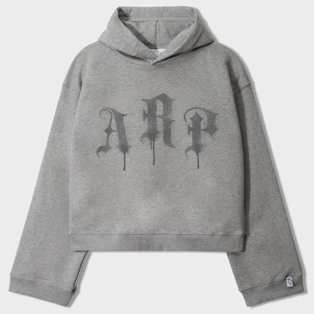 얀코 아르프 스프레이 로고 하프 크롭 후드티 멜란지