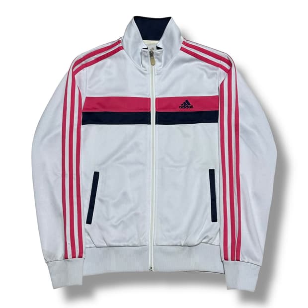 Adidas 여성용 화이트 핑크 트랙탑 져지
