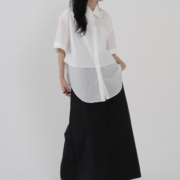 새상품)트리밍버드 레이어드 하프 셔츠 화이트