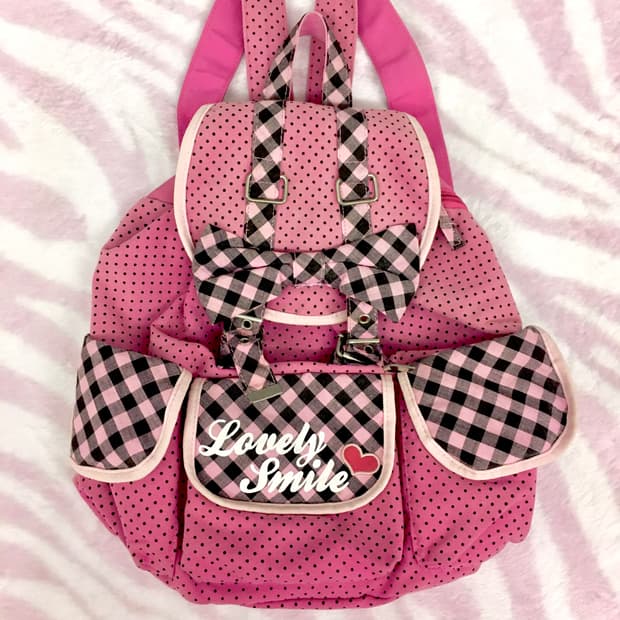 오네갸루 소악마 도트 체크리본 쓰리포켓 백팩 헤이세이 갸루 핀터레스트