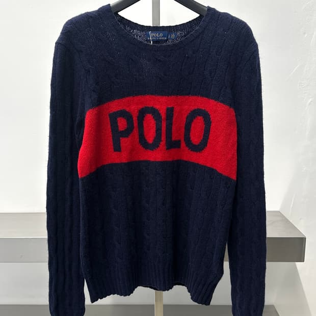 폴로 랄프로렌 빅로고 울 캐시미어 케이블 니트 