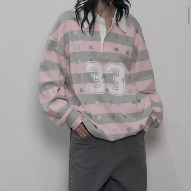 셋업이엑스이 33 스타 스트라이프 폴로 탑 핑크