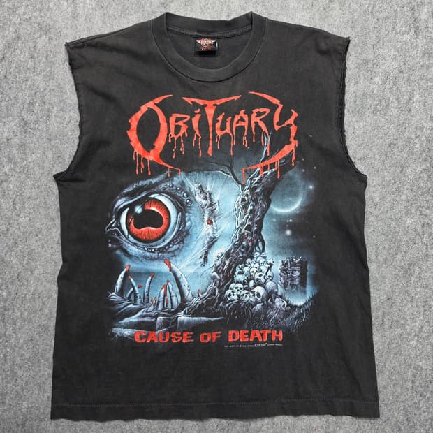 오비추어리 Cause Of Death 90s 프린팅 데스메탈 밴드티 L