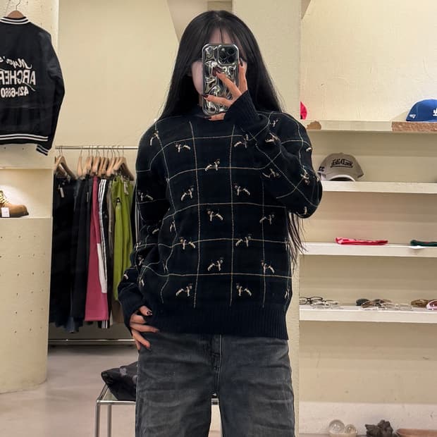 폴로 랄프로렌 도그 자수 체크 울 니트 U1388