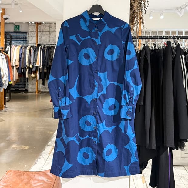 마리메꼬 블루 우니꼬 패턴 셔츠 원피스