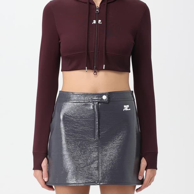 꾸레쥬 로고 크롭 후드 집업