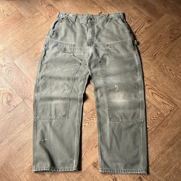 [36]칼하트 USA 빈티지 워싱 모스그린 더블니 워크 팬츠