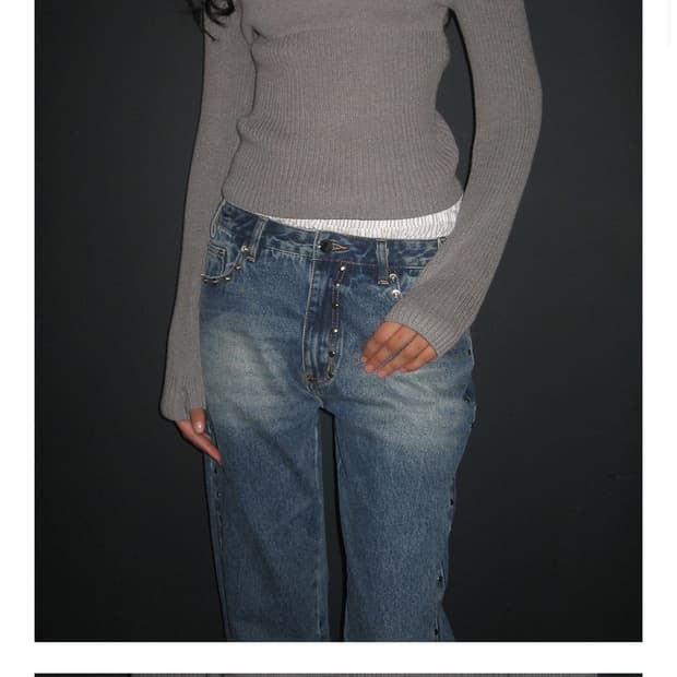 파르티멘토 우먼 스터드 진 다크블루