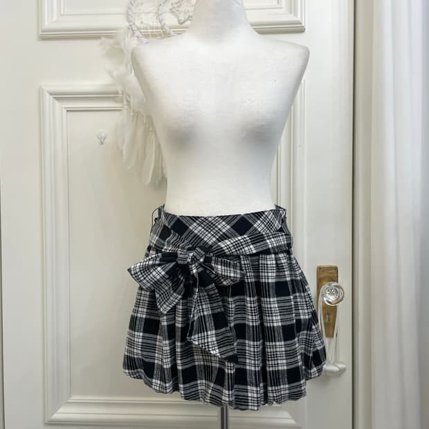 black&white check bow point lovely mini
