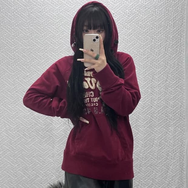 후아유 컨트리 레트로 빈티지 00's 와인 후드티 XL C09737