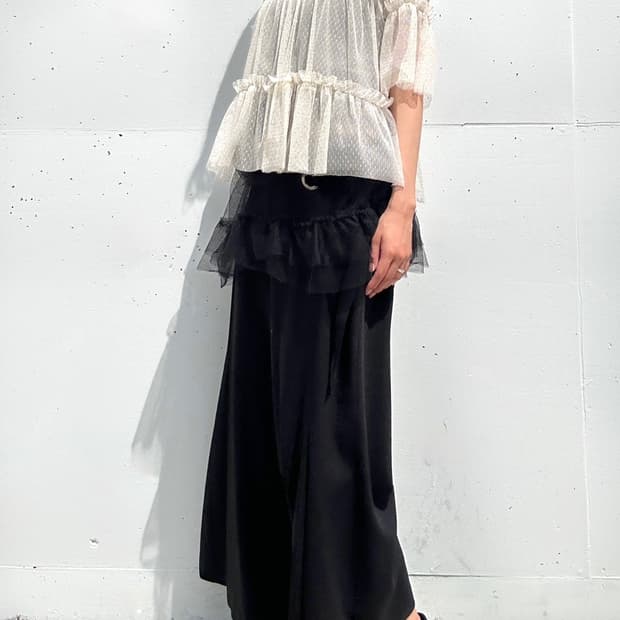 Glitter sheer layered frill top / cream