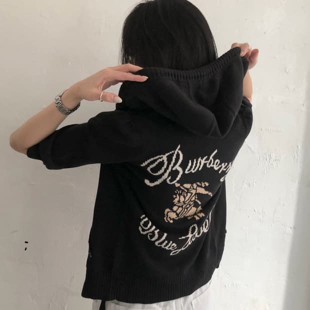 Burberry 버버리 블루라벨 빅로고 블랙 반팔 후드집업