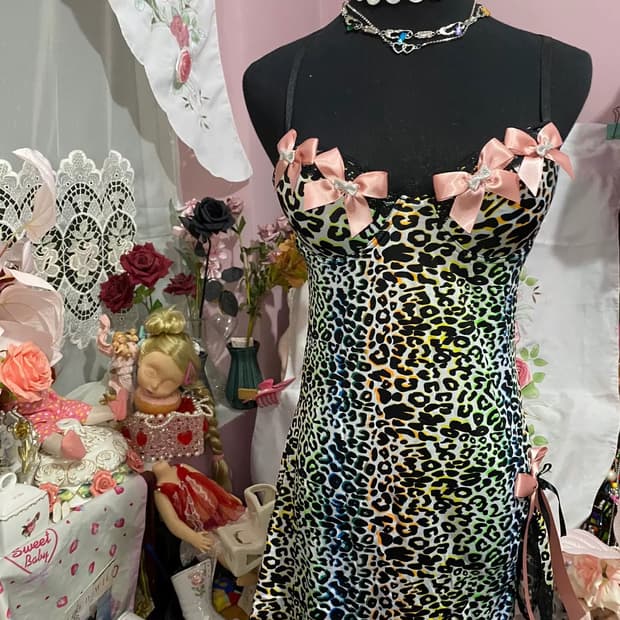 히메갸루 오네 호피 섹시 란제리 갸루 핑크 레오파드 슬립원피스