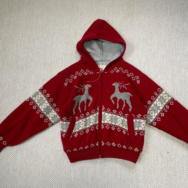 빈티지 노르딕 코위찬 울 니트 집업 