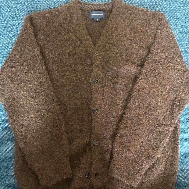 헤어리 니트 가디건 브라운
