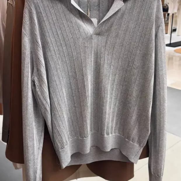 렉토 25ss 레이스 립 시어 니트 폴로 멜란지 그레이 S사이즈