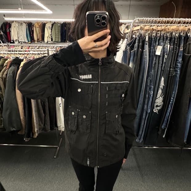 150)Bad Boy 빈티지 리플렉티브 멀티 포켓 블랙자켓