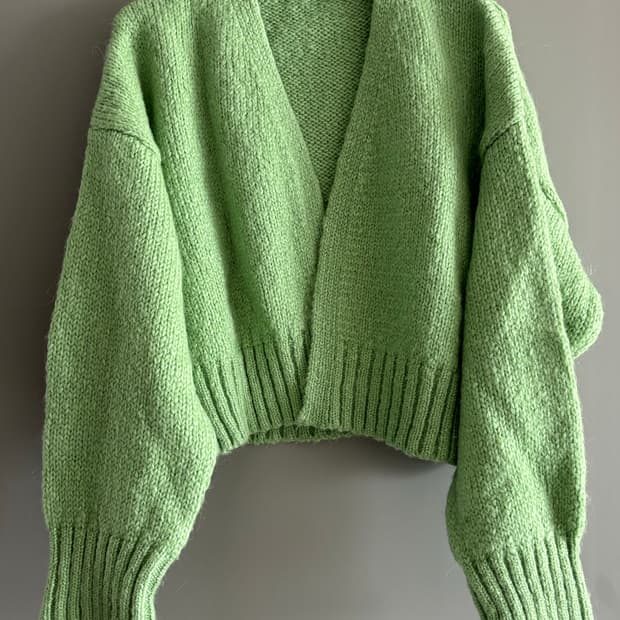 자라 니트 크롭 가디건 그린