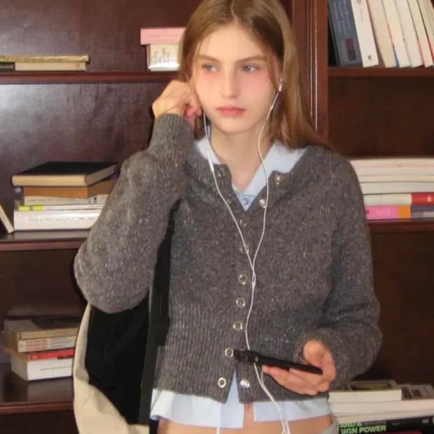 레터프롬문 코니 더스트 파인 울 가디건 그레이