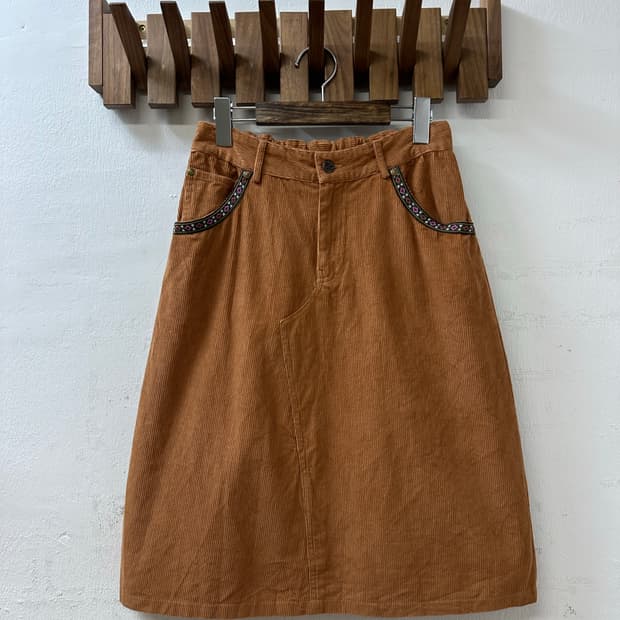 일본빈티지 자수 코듀로이 코튼 포켓 스커트