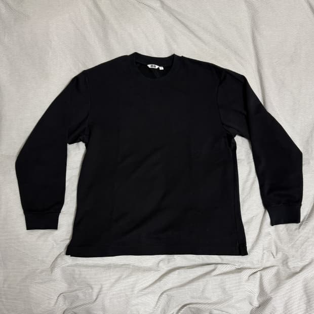 유니클로 AIRism코튼크루넥 긴팔 티셔츠 블랙 L 2개