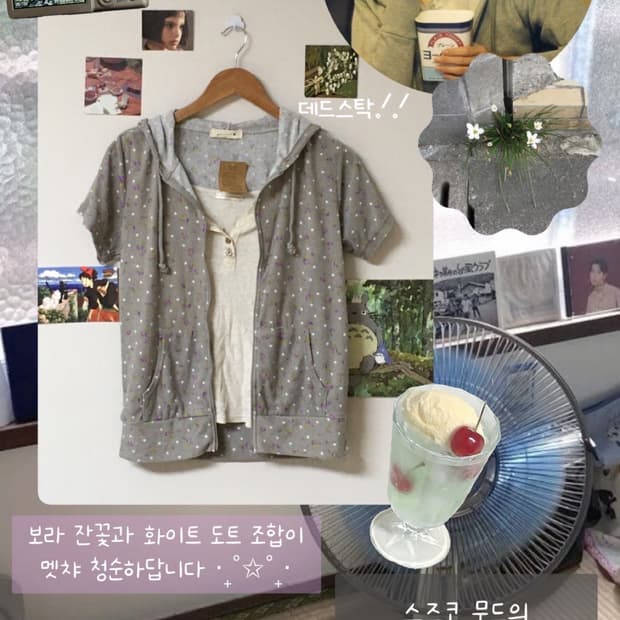 8/17 21시 인스타그램 업로드 모리걸 잔꽃 반팔 후드