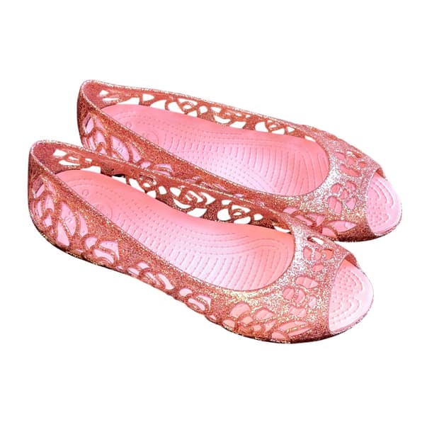 Crocs 크록스 이자벨라 플랫 젤리 슈즈 글리터 핑크