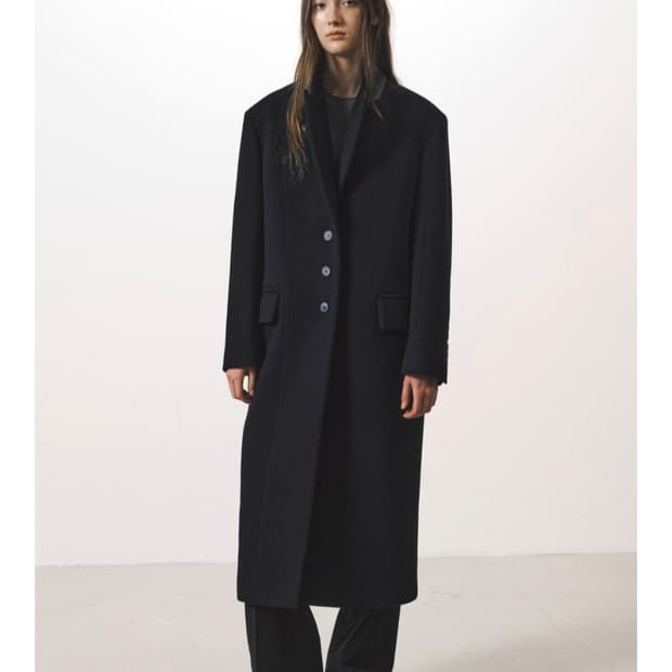 25FW 으음키임 울 캐시미어 카라 배색 롱코트