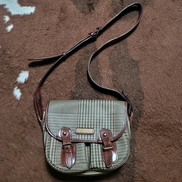 폴로 랄프로렌 남녀공용 체크 소형 크로스백