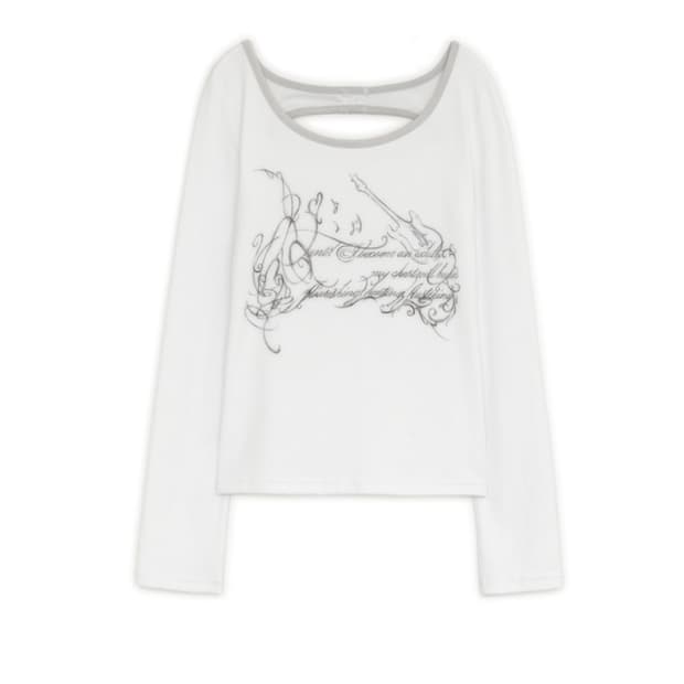 허그유어스킨 슬리브 슬릿 버튼 프린트 탑