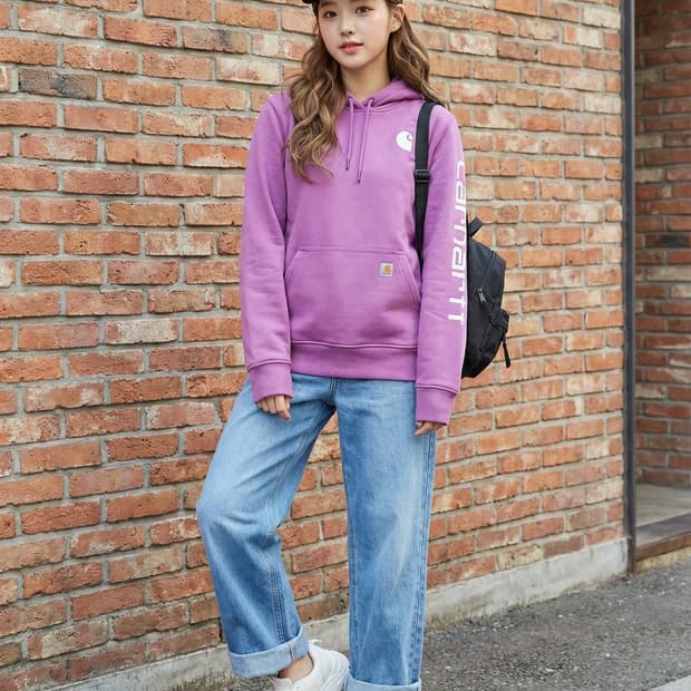 Carhartt 칼하트 여성 슬리브 로고 후드티