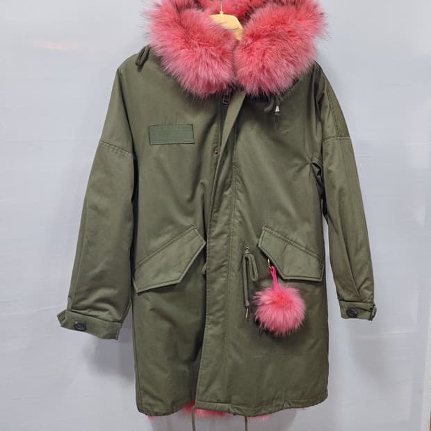 엣지 카키색 폭스퍼 야상 점퍼 여성 66