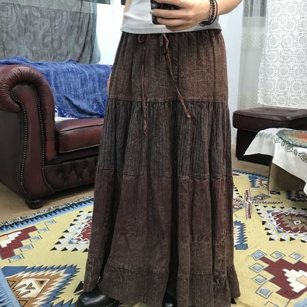 빈티지 워시드 밴딩 코튼 롱스커트