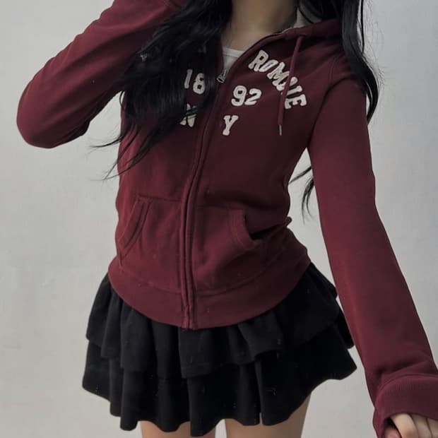 아베크롬비 대장 희귀 버건디 딱붙 후드집업 s