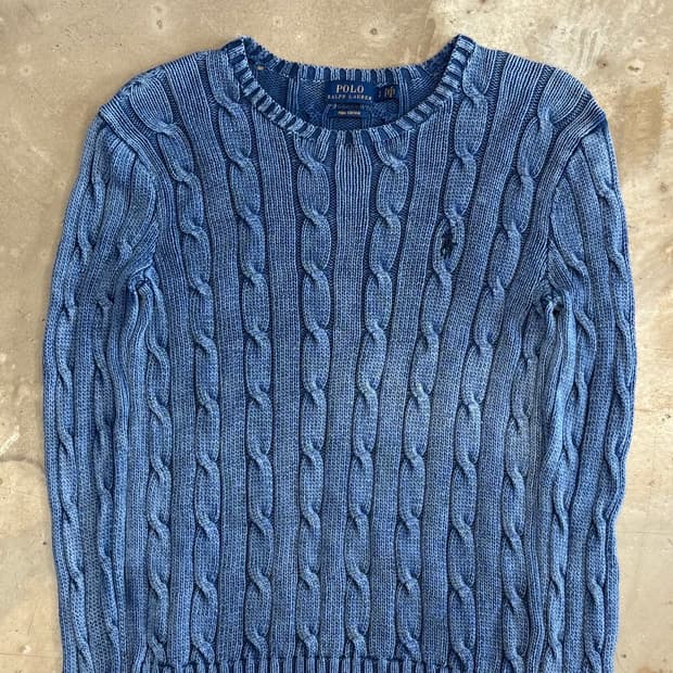S 폴로랄프로렌 여성용 뮤트블루 케이블 니트
