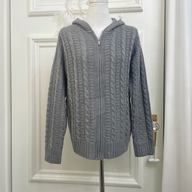 charcoal gray twist basic knit hoodie-zi