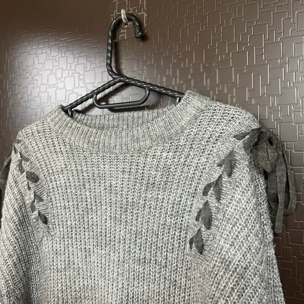 빈티지 아일렛 디테일 회색 니트원피스 L