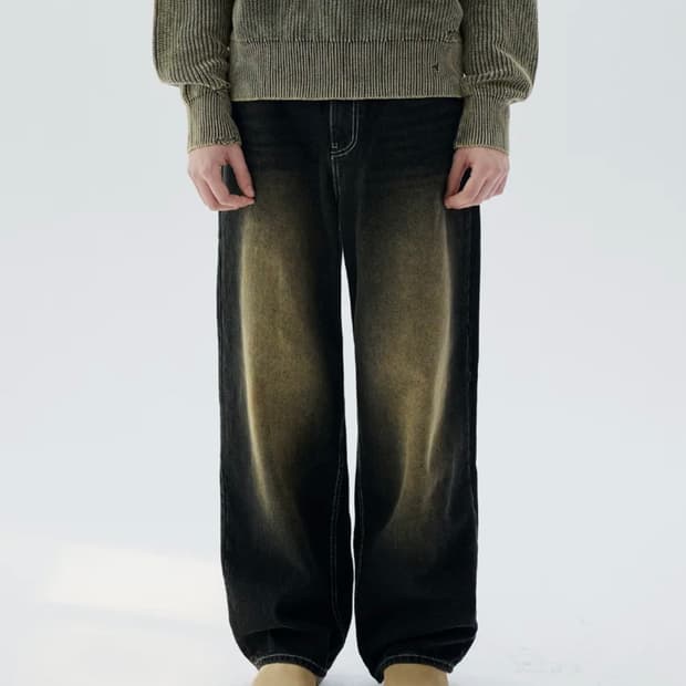 트릴리온 워싱 와이드 데님 옐로우블랙 S