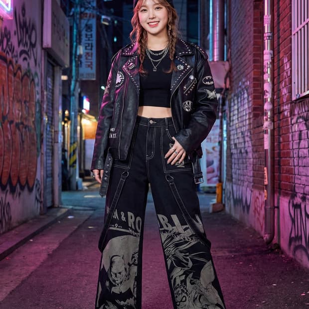 ROMWE 롬위 x 배트맨 콜라보 와이드 데님 팬츠