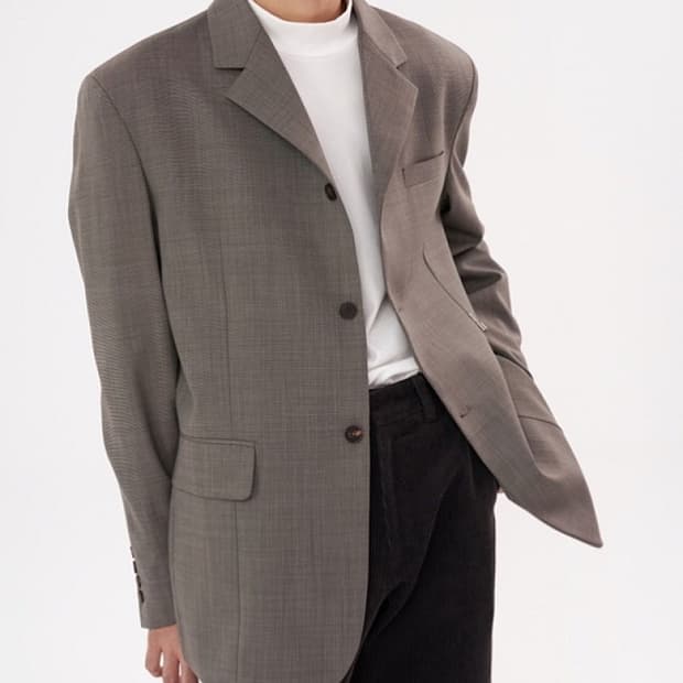 [M] STU 3버튼 블레이저 그레이 브라운