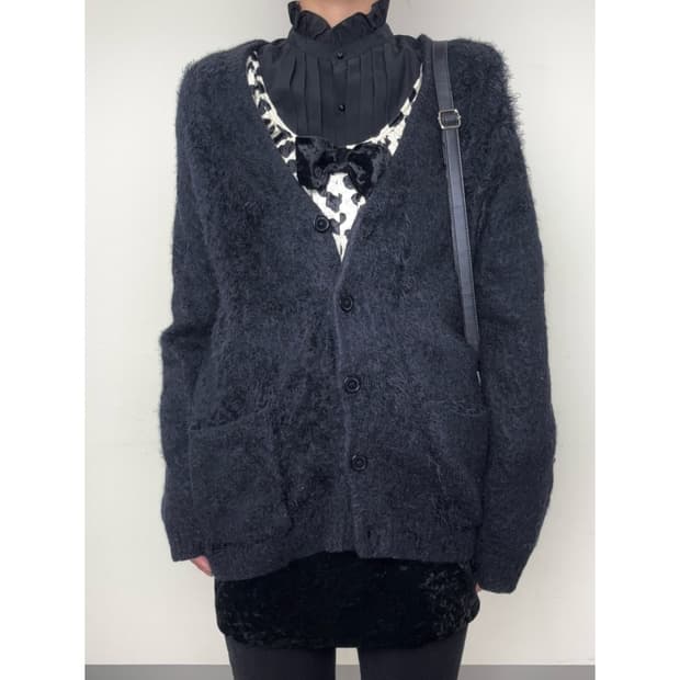 빈티지 블랙 퍼 가디건