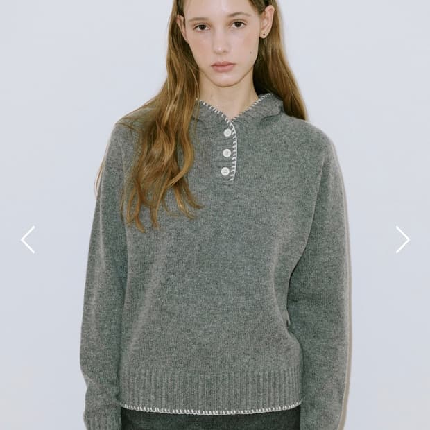 시눈 버튼 후드 니트(그레이)