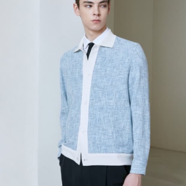 24SS새상품급)알레그리 트위드 가디건M(100)/스카이블루