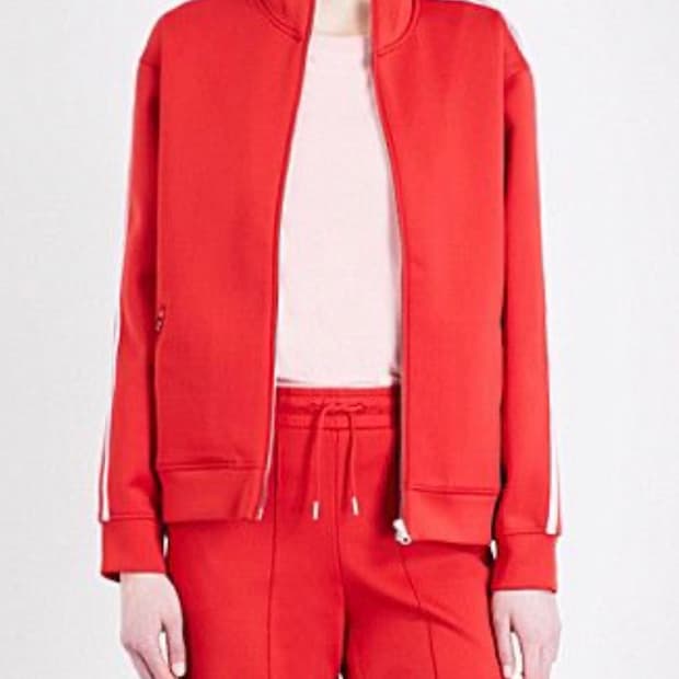 Sandro Racer Stripe Crepe Jacket In Red산